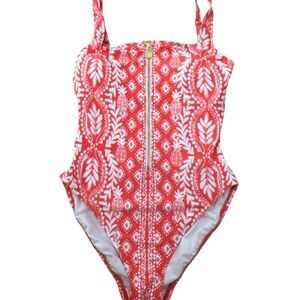 Lilly Pulitzer Women's Emil One-Piece Swimsuit  - Size 6 - Orange and White